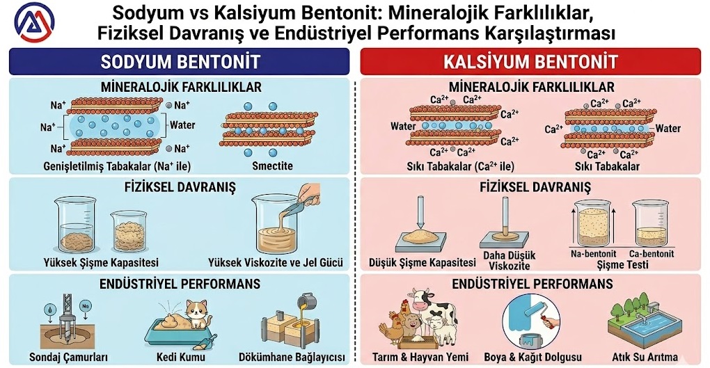 Sodyum vs Kalsiyum Bentonit: Mineralojik Farklılıklar, Fiziksel Davranış ve Endüstriyel Performans Karşılaştırması